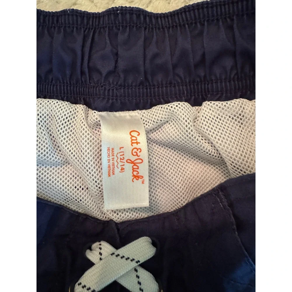 Cat & Jack Boys Blue Colorblock Tie Dye Striped Swim Trunks Board Shorts L 12/14